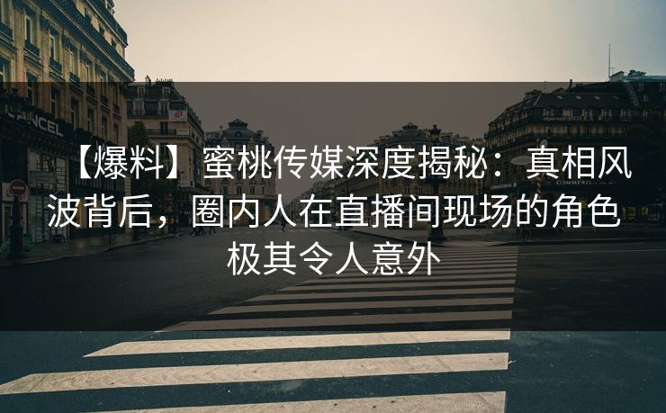 【爆料】蜜桃传媒深度揭秘:真相风波背后,圈内人在直播间现场的角色极其令人意外 【爆料】蜜桃传媒深度揭秘:真相风波背后,圈内人在直播间现场的角色极其令人意外