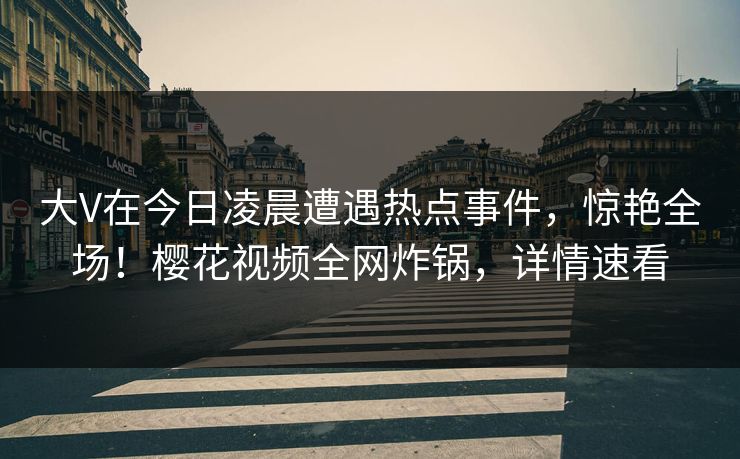 大V在今日凌晨遭遇热点事件，惊艳全场！樱花视频全网炸锅，详情速看